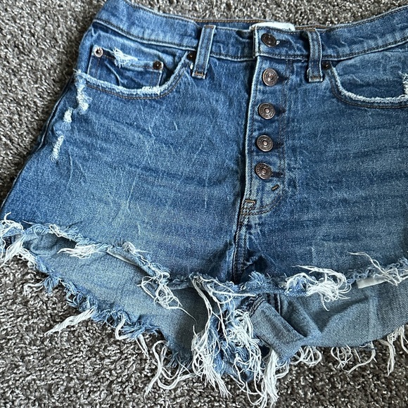 Abercrombie & Fitch Blue Jean Shorts with Frayed Hem size 27/4 - Picture 3 of 9